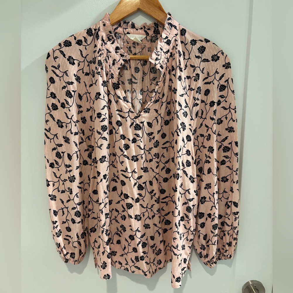 Caslon Pink and Black Floral Leafy Blouse | Business Professional | Work Shirt
